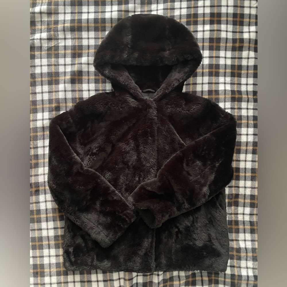 Zara XS black Faux Fur Hooded Jacket